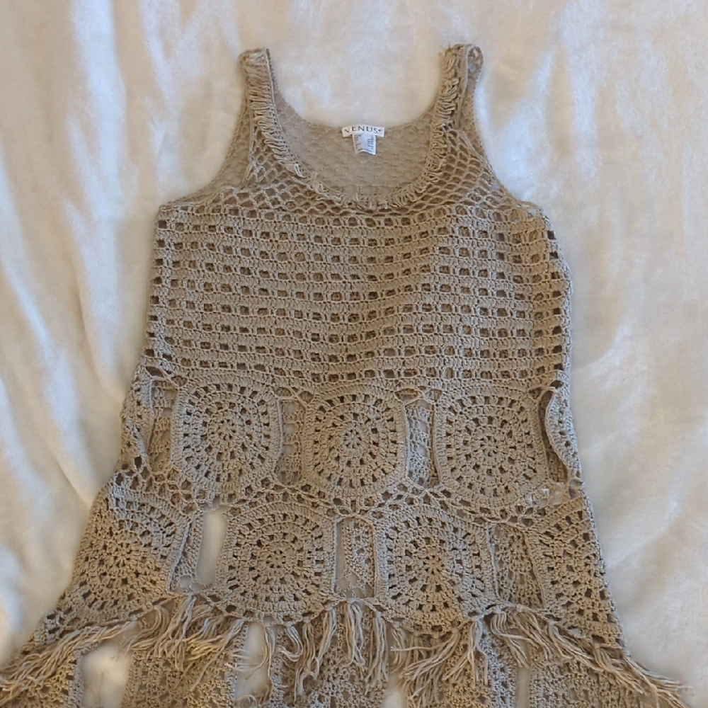 VENUS Beige Crochet Top Or Swim Cover-up